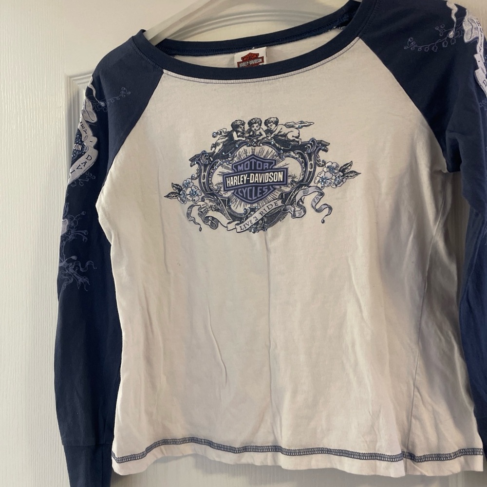 Harley-Davidson Navy and White Long Sleeve Tee